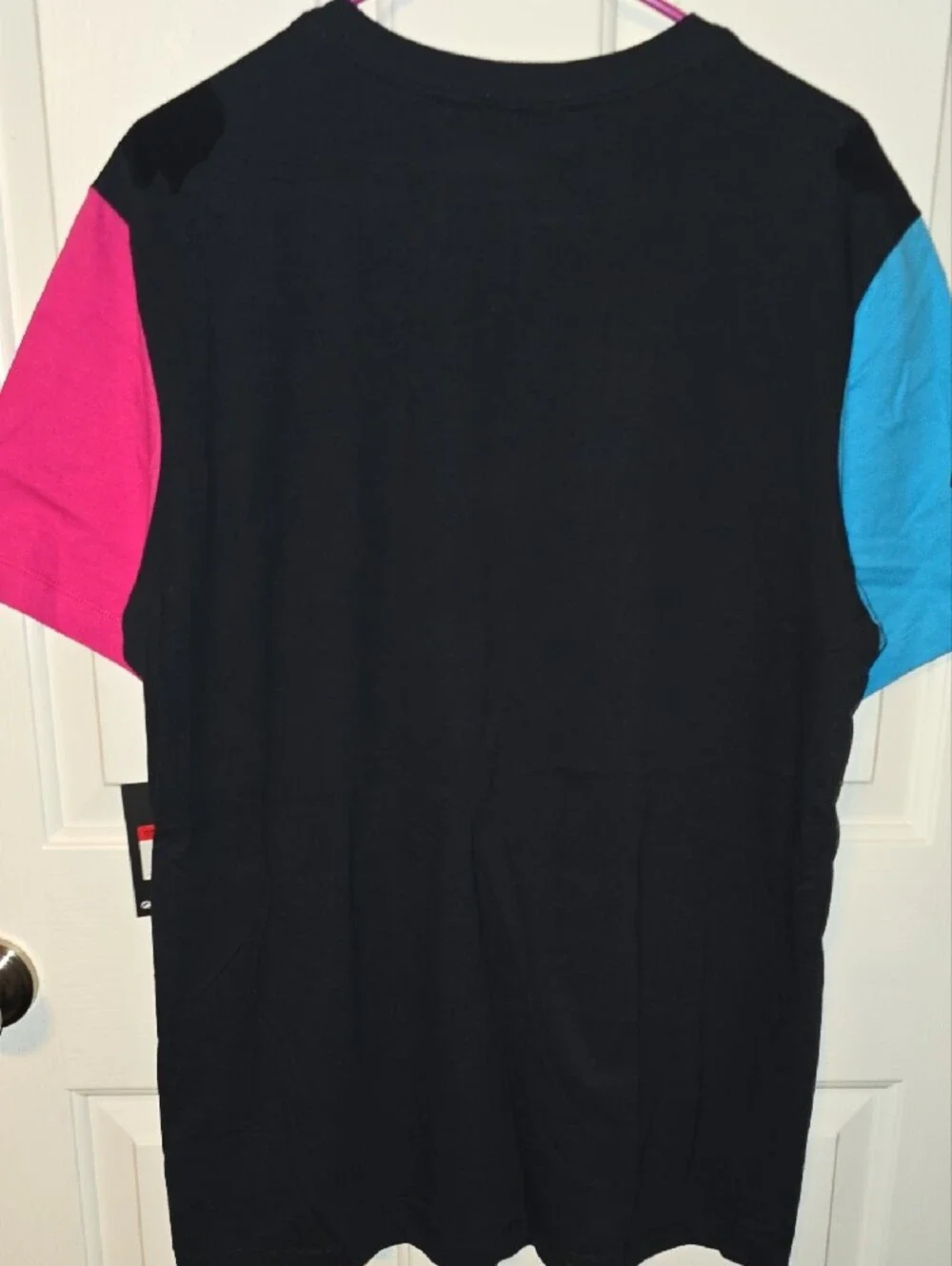 Nike Black T-Shirt with Pink & Blue Swooshes and Color-Block Sleeves - Picture 7 of 7